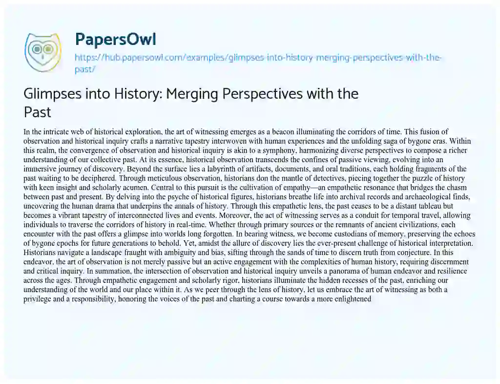 Essay on Glimpses into History: Merging Perspectives with the Past