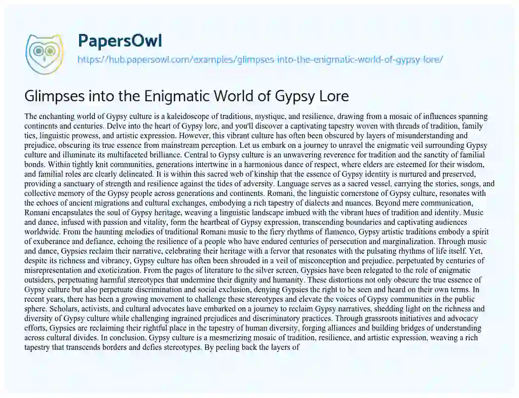 Essay on Glimpses into the Enigmatic World of Gypsy Lore