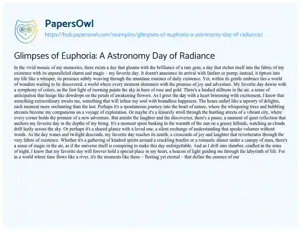 Essay on Glimpses of Euphoria: A Astronomy Day of Radiance