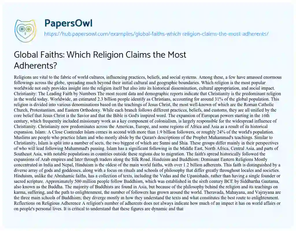 Essay on Global Faiths: Which Religion Claims the Most Adherents?