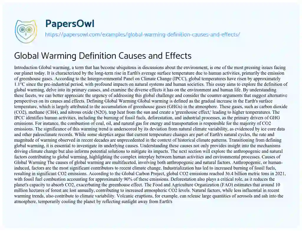Essay on Global Warming Definition Causes and Effects