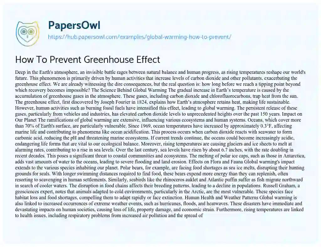 Essay on How To Prevent Greenhouse Effect