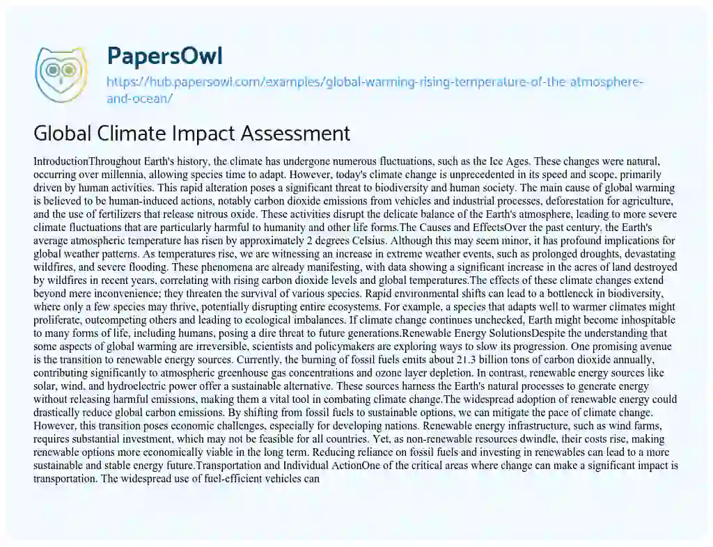 Essay on Global Climate Impact Assessment