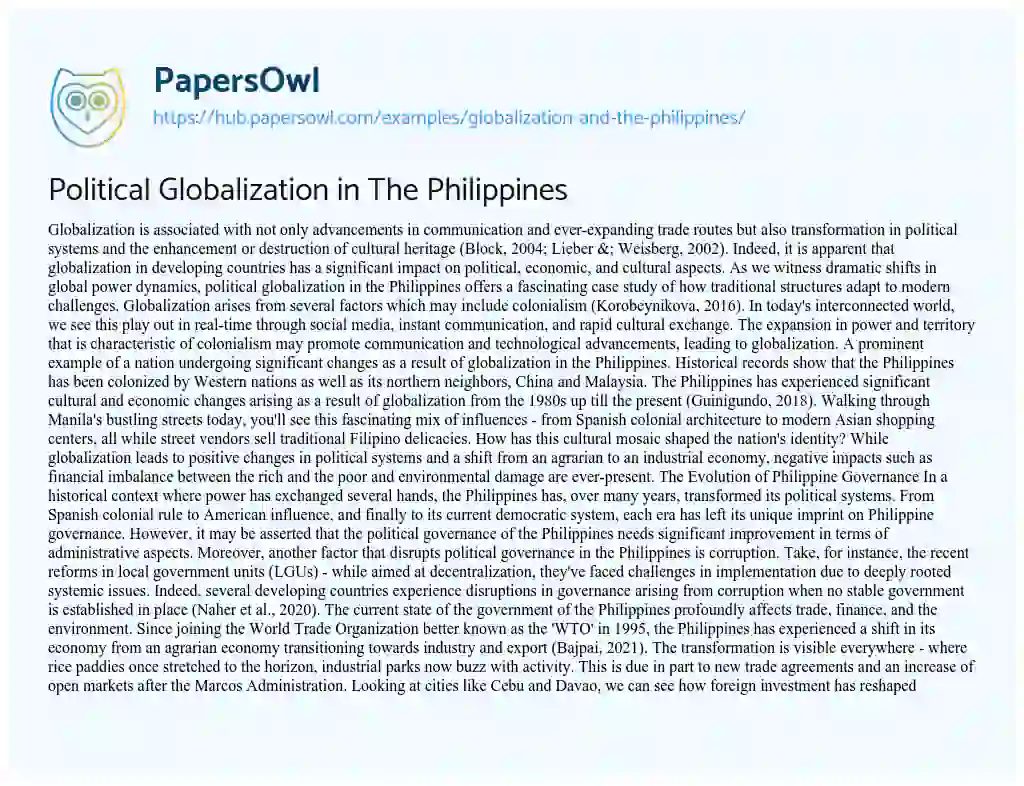 Essay on Political Globalization in The Philippines