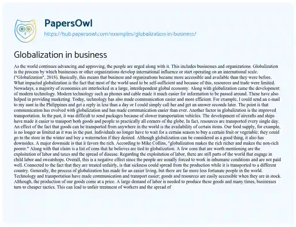 Essay on Globalization in business