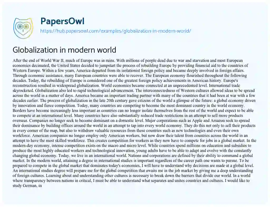 Essay on Globalization in modern world