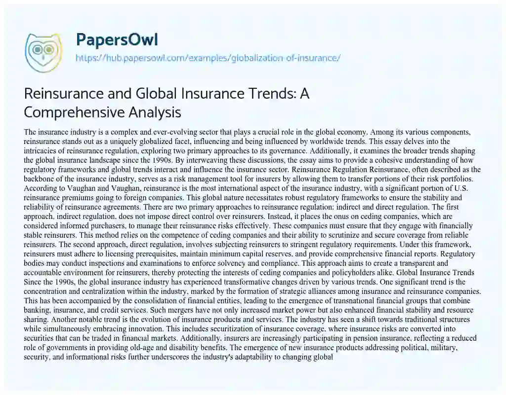 Essay on Reinsurance and Global Insurance Trends: A Comprehensive Analysis