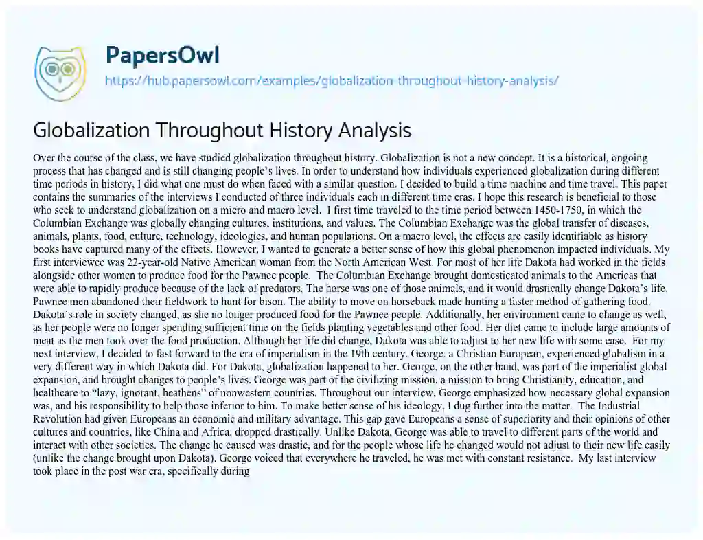 Essay on Globalization Throughout History Analysis