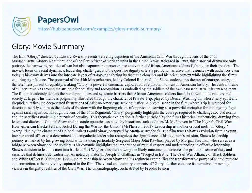 Essay on Glory: Movie Summary