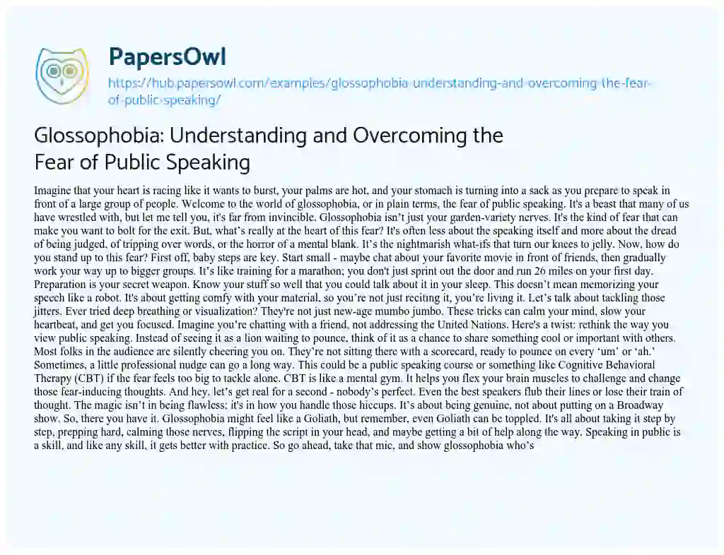 Essay on Glossophobia: Understanding and Overcoming the Fear of Public Speaking