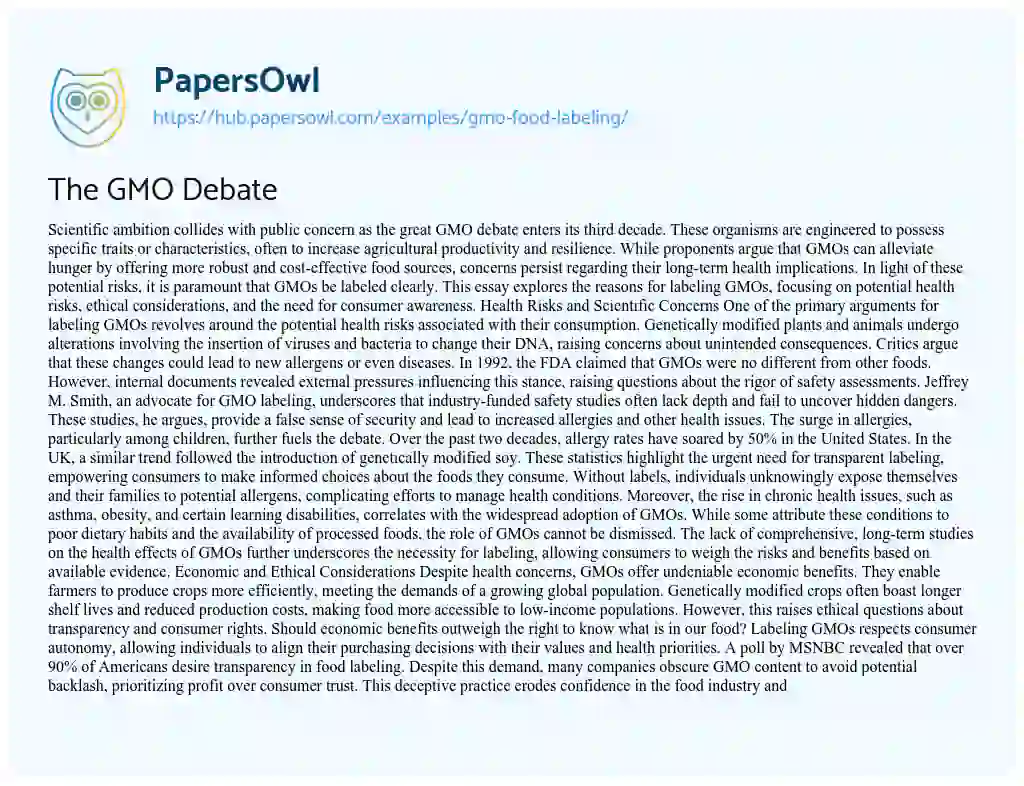 Essay on The GMO Debate