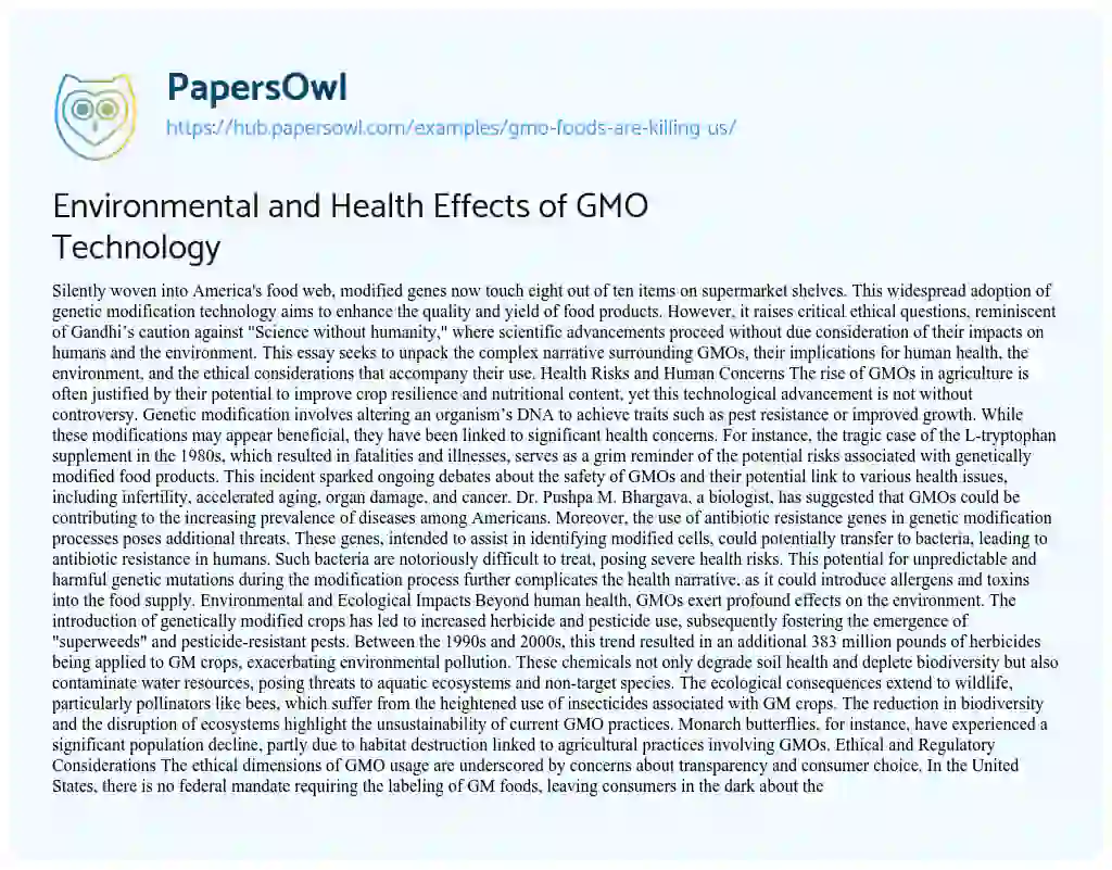 Essay on Environmental and Health Effects of GMO Technology