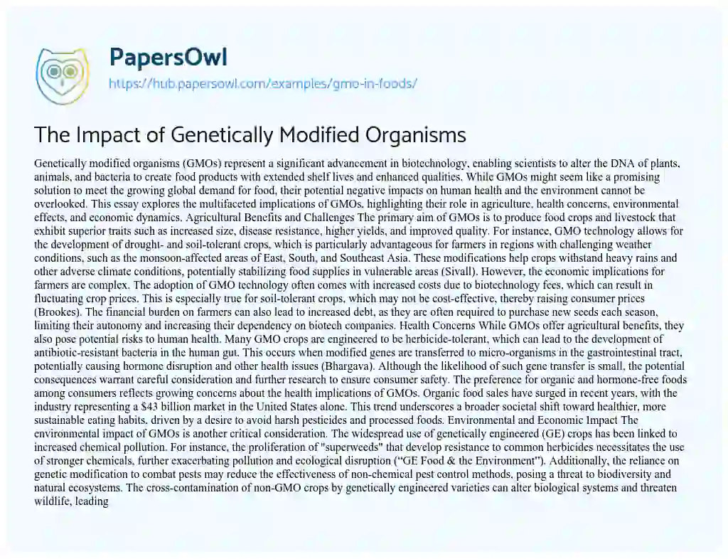 Essay on The Impact of Genetically Modified Organisms