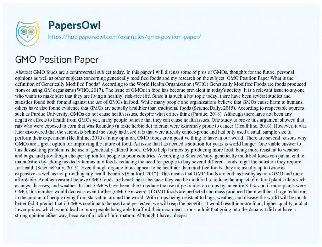 Essay on GMO Position Paper
