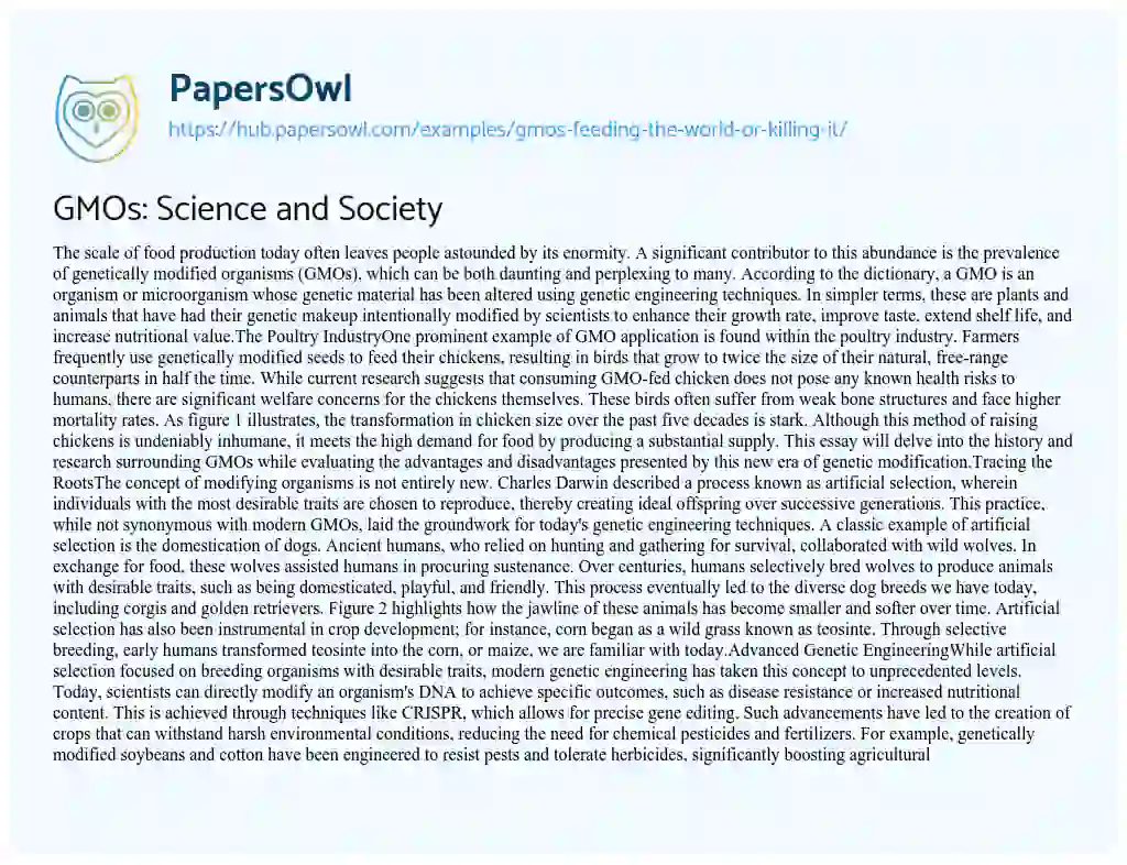 Essay on GMOs: Science and Society