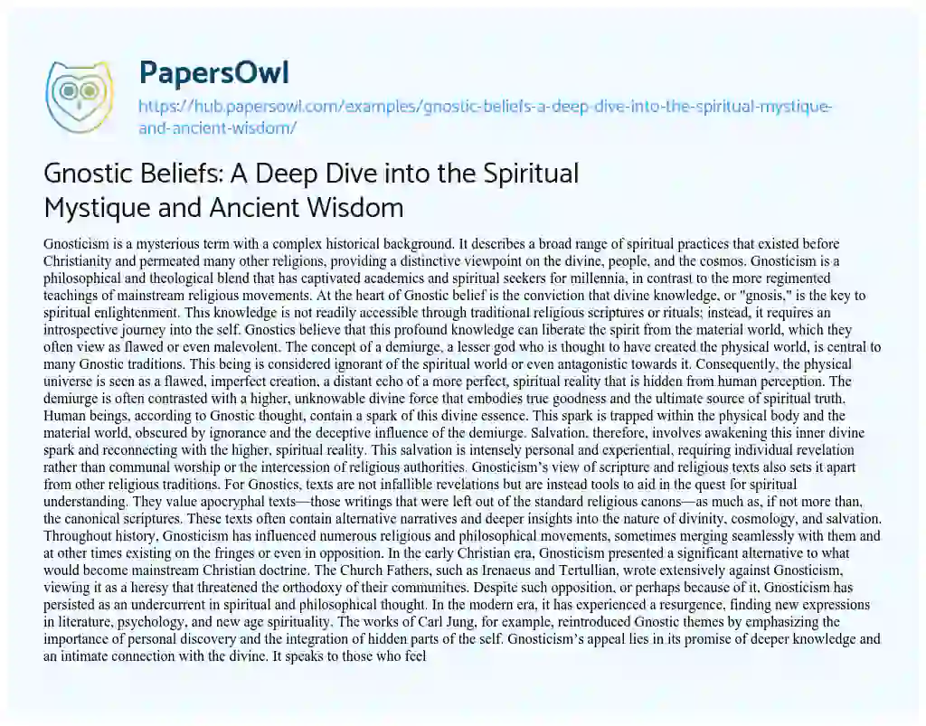 Essay on Gnostic Beliefs: A Deep Dive into the Spiritual Mystique and Ancient Wisdom