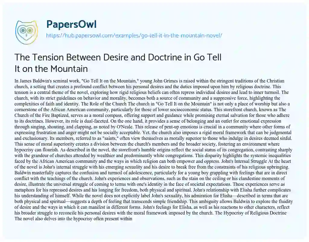 Essay on The Tension Between Desire and Doctrine in Go Tell It on the Mountain