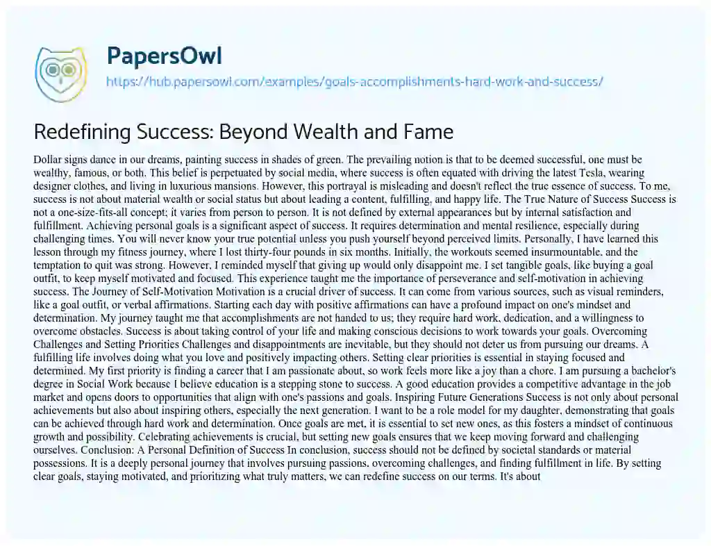 Essay on Redefining Success: Beyond Wealth and Fame
