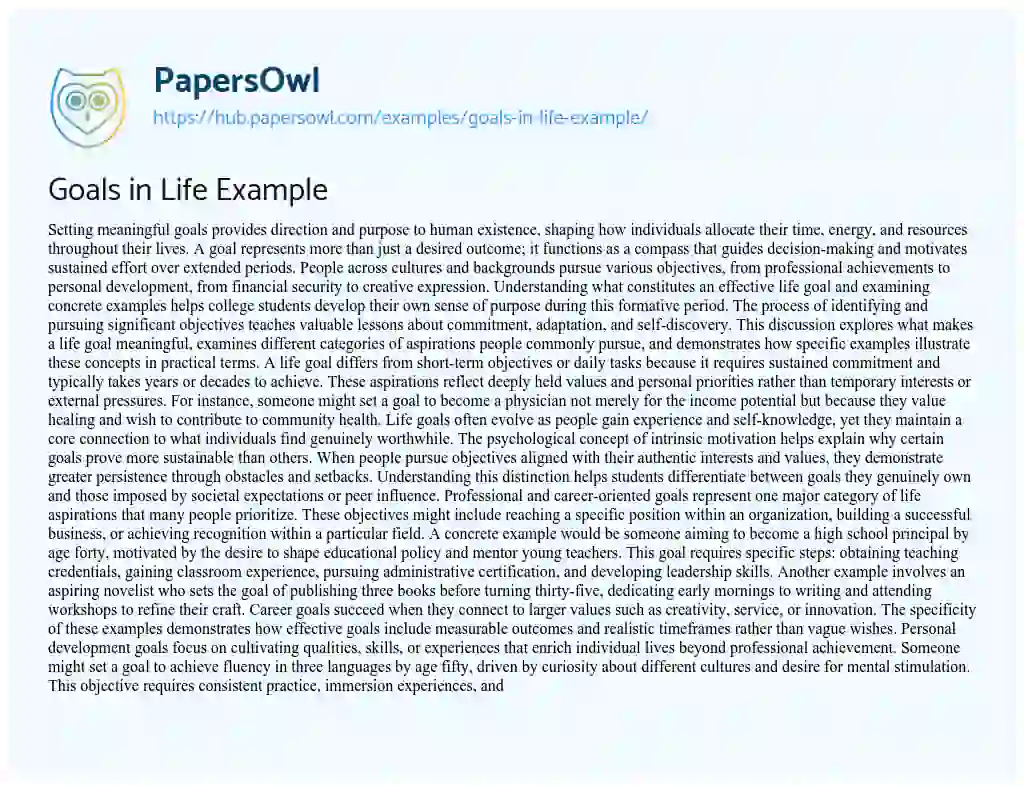 Essay on Goals in Life Example