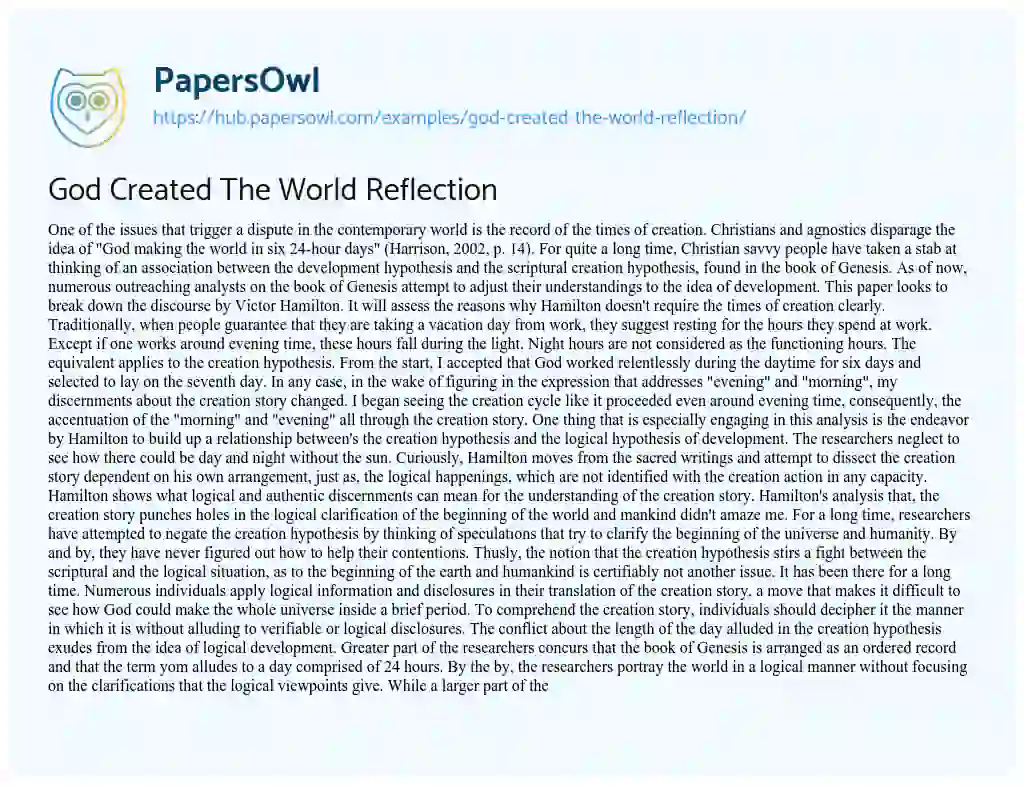 Essay on God Created The World Reflection