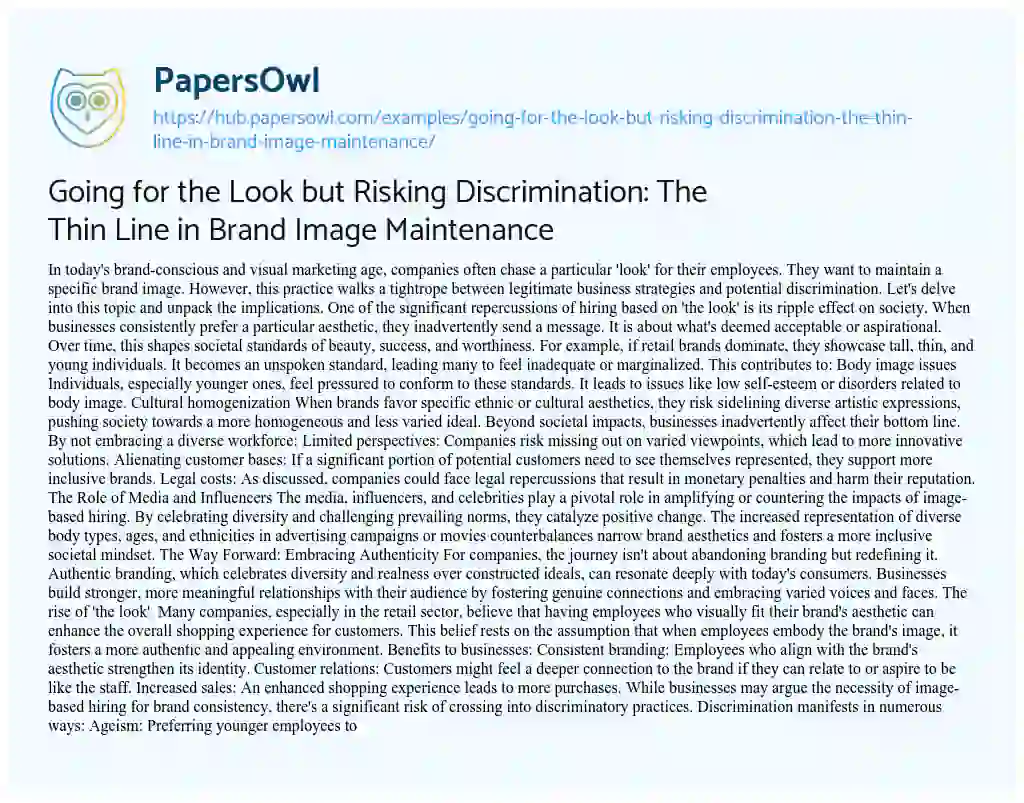 Essay on Going for the Look but Risking Discrimination: The Thin Line in Brand Image Maintenance