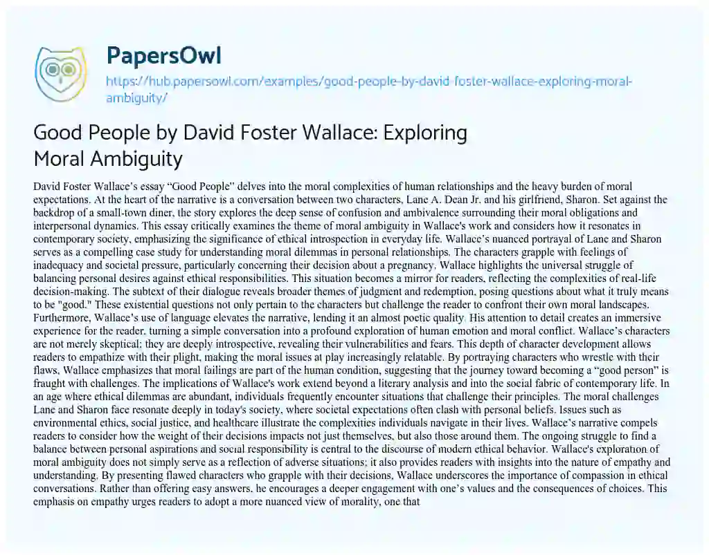 Essay on Good People by David Foster Wallace: Exploring Moral Ambiguity