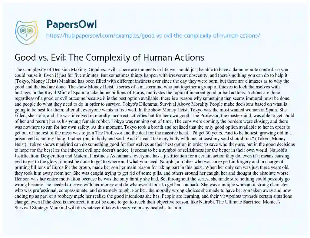 Essay on Good vs. Evil: The Complexity of Human Actions