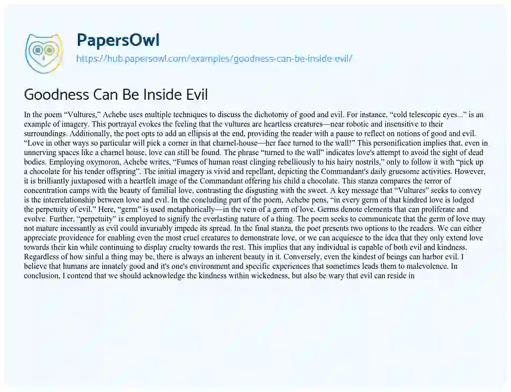Essay on Goodness Can Be Inside Evil