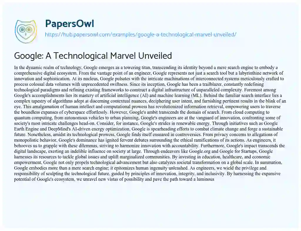 Essay on Google: A Technological Marvel Unveiled