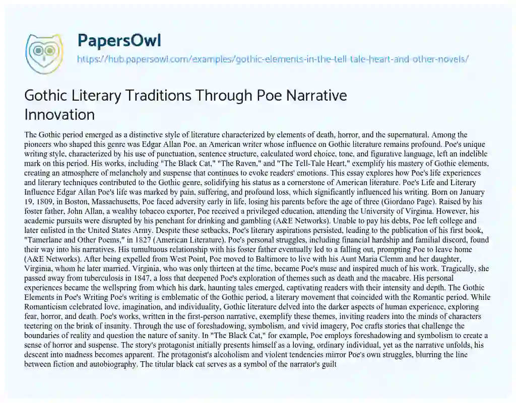 Essay on Gothic Literary Traditions Through Poe Narrative Innovation