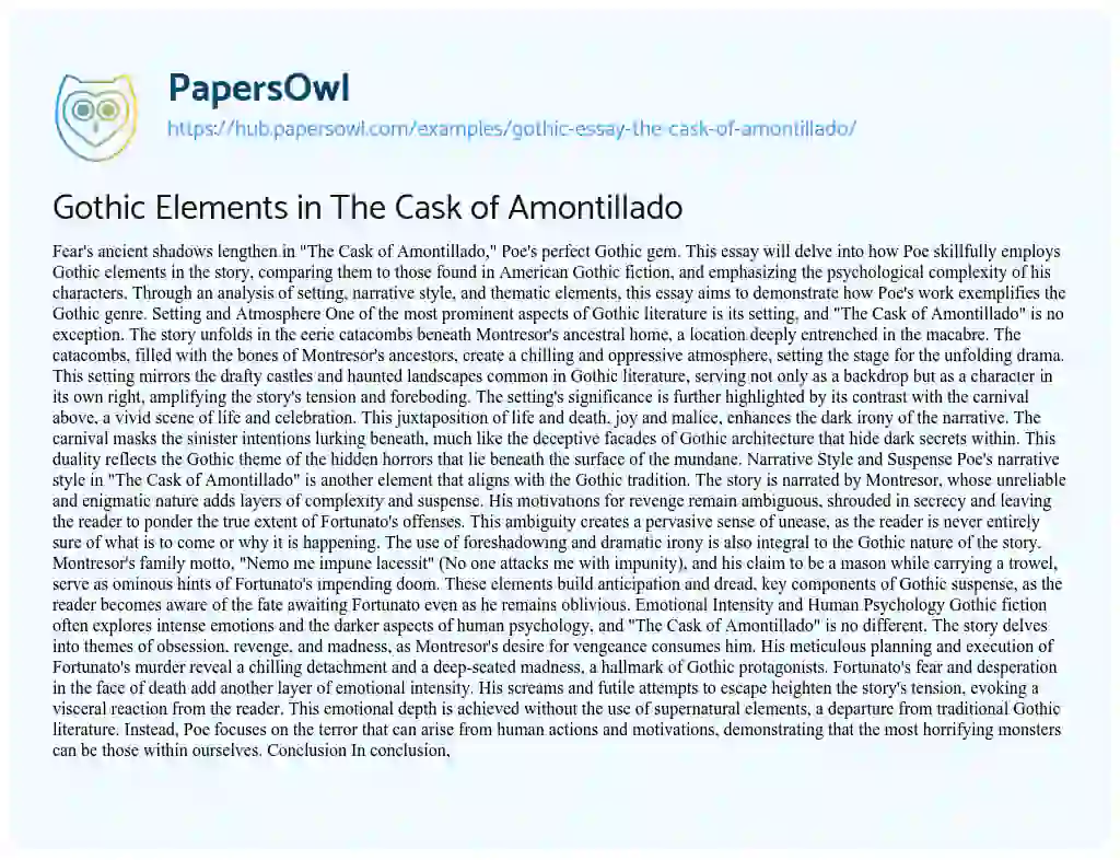Essay on Gothic Elements in The Cask of Amontillado