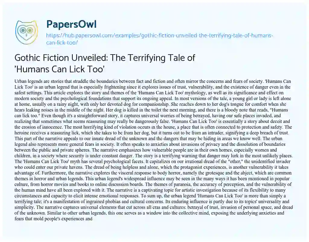 Essay on Gothic Fiction Unveiled: The Terrifying Tale of ‘Humans Can Lick Too’