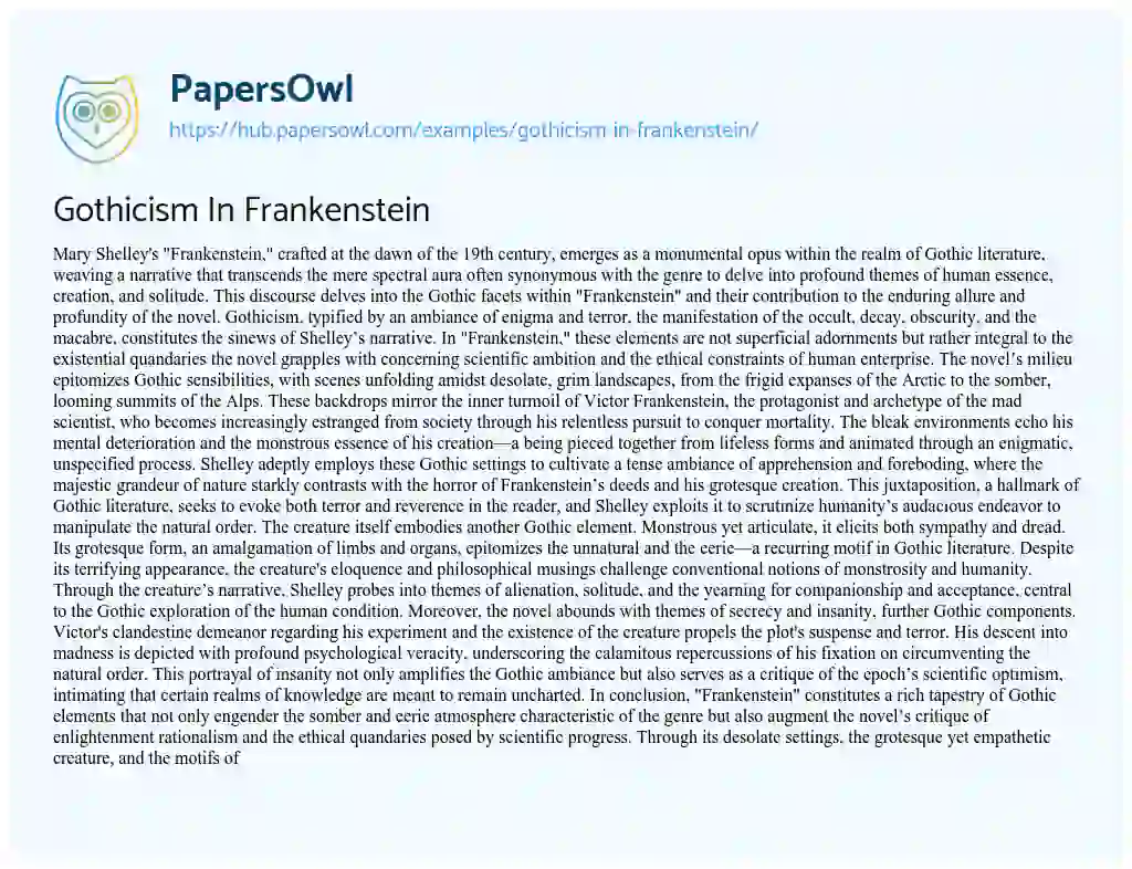 Essay on Gothicism In Frankenstein