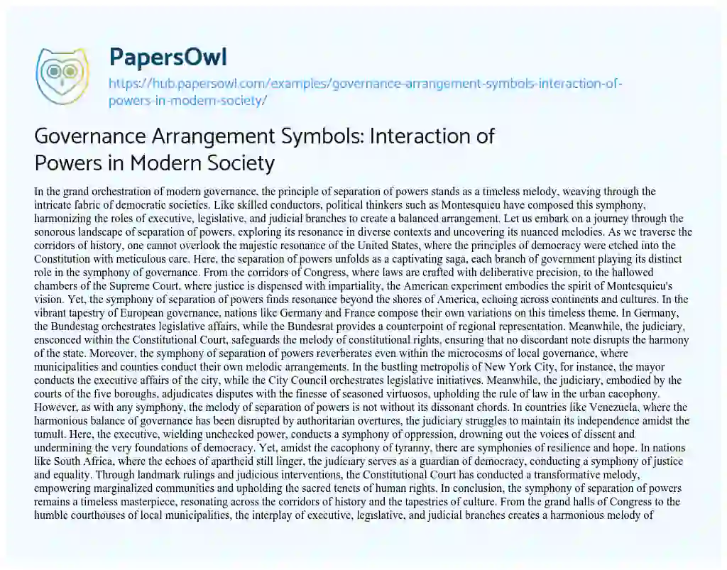 Essay on Governance Arrangement Symbols: Interaction of Powers in Modern Society