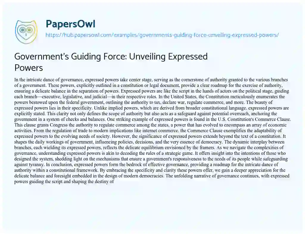 Essay on Government’s Guiding Force: Unveiling Expressed Powers