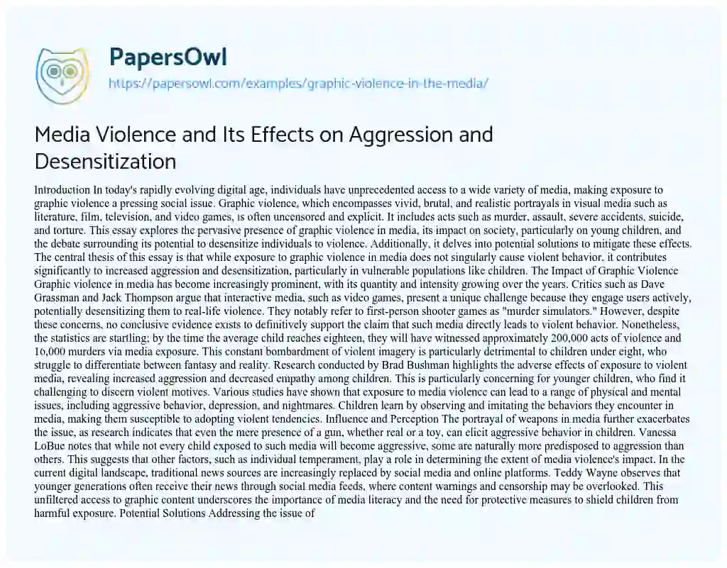 Essay on Media Violence and Its Effects on Aggression and Desensitization
