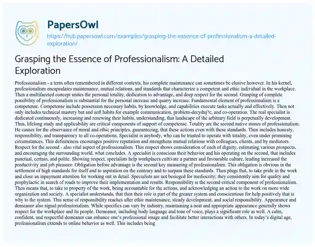 Essay on Grasping the Essence of Professionalism: A Detailed Exploration