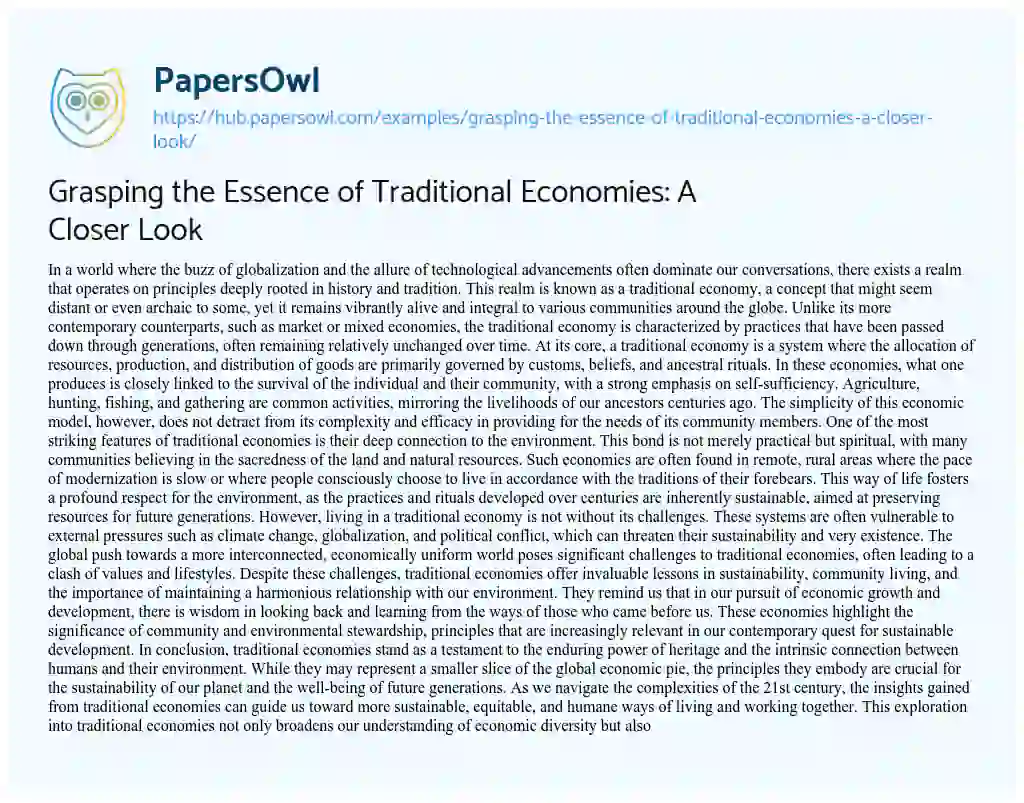 Essay on Grasping the Essence of Traditional Economies: A Closer Look