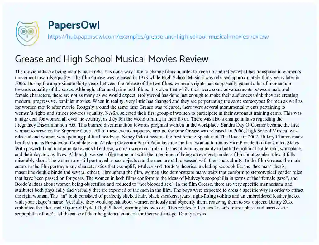 Essay on Grease and High School Musical Movies Review