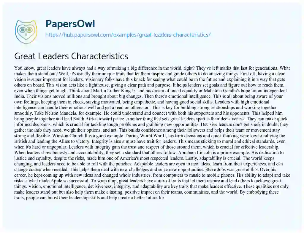 Essay on Great Leaders Characteristics