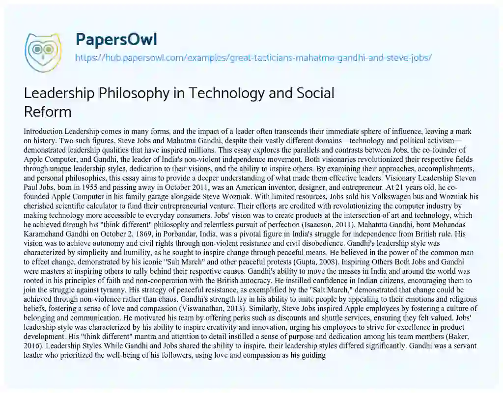Essay on Leadership Philosophy in Technology and Social Reform