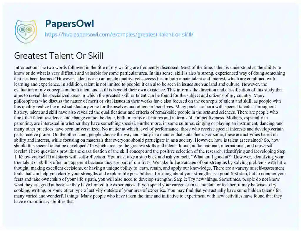 Essay on Greatest Talent Or Skill