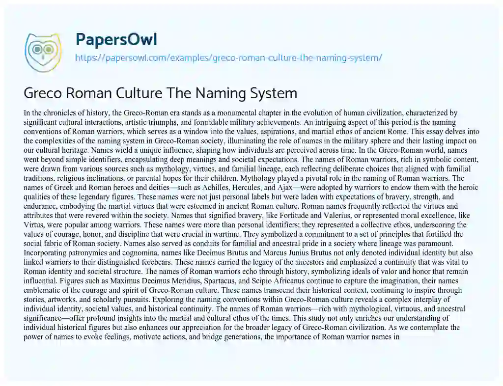 Essay on Greco Roman Culture The Naming System