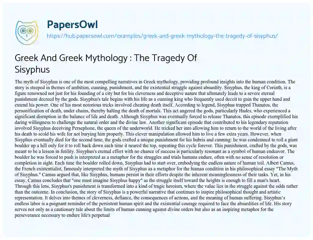 Essay on Greek And Greek Mythology : The Tragedy Of Sisyphus