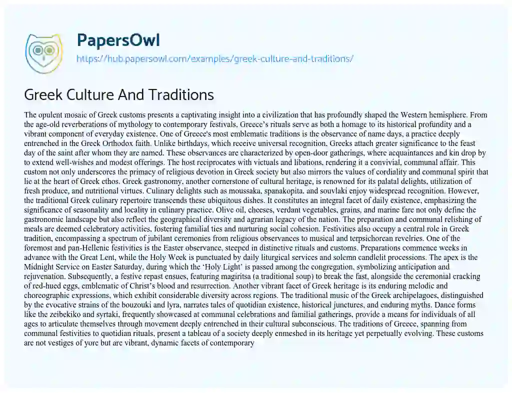 Essay on Greek Culture And Traditions