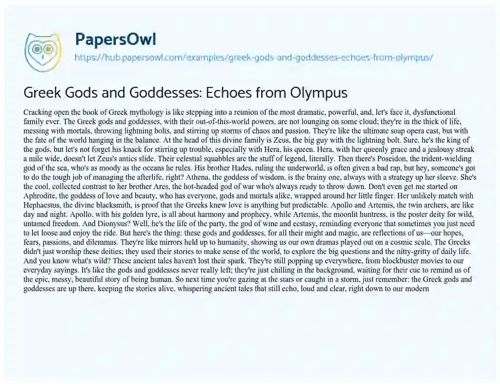 Essay on Greek Gods and Goddesses: Echoes from Olympus
