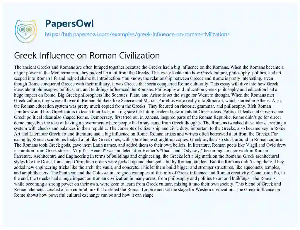 Essay on Greek Influence on Roman Civilization