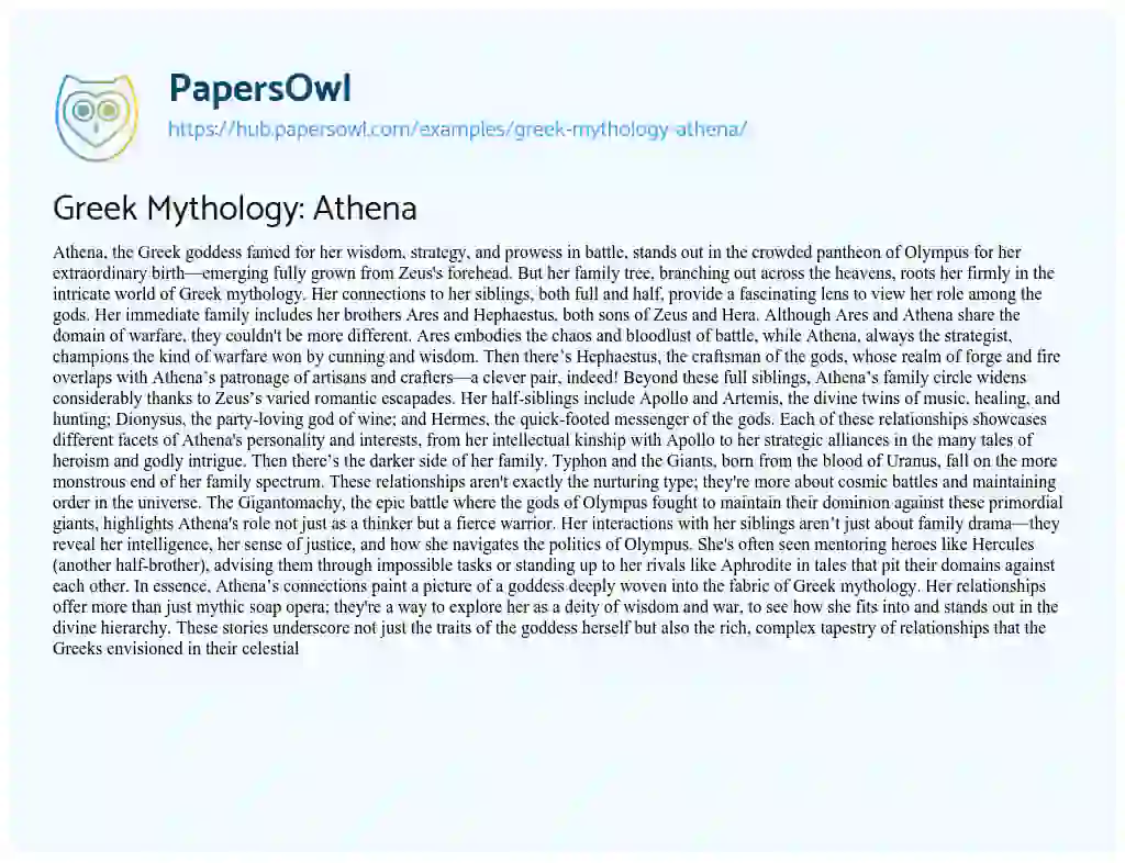 Essay on Greek Mythology: Athena