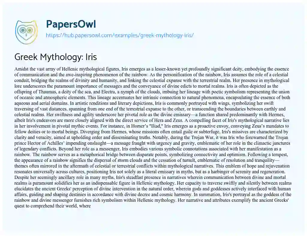 Essay on Greek Mythology: Iris