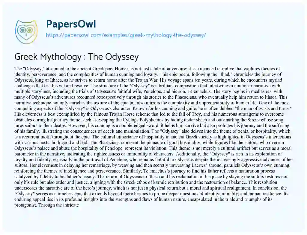 Essay on Greek Mythology : The Odyssey